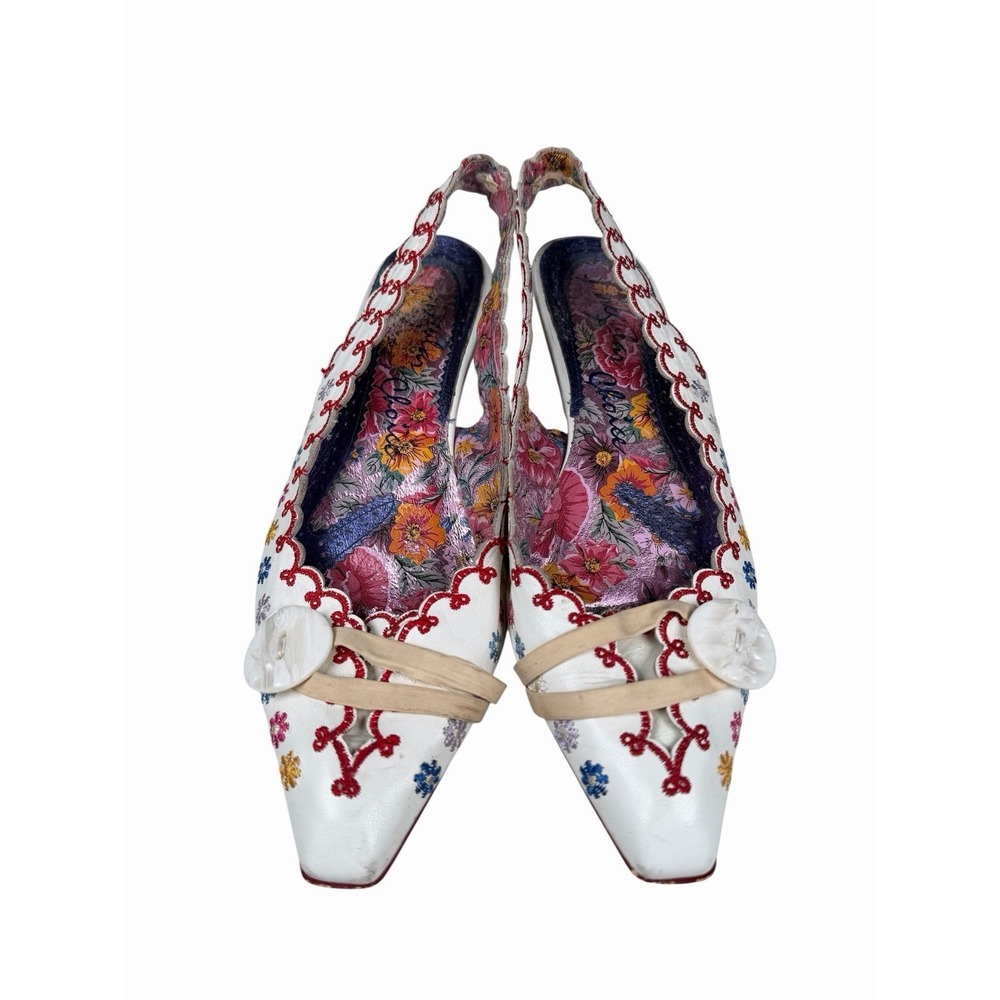Vintage Irregular Choice Slingback Pointed Toe Embroidered Floral Flats Sz 9 US